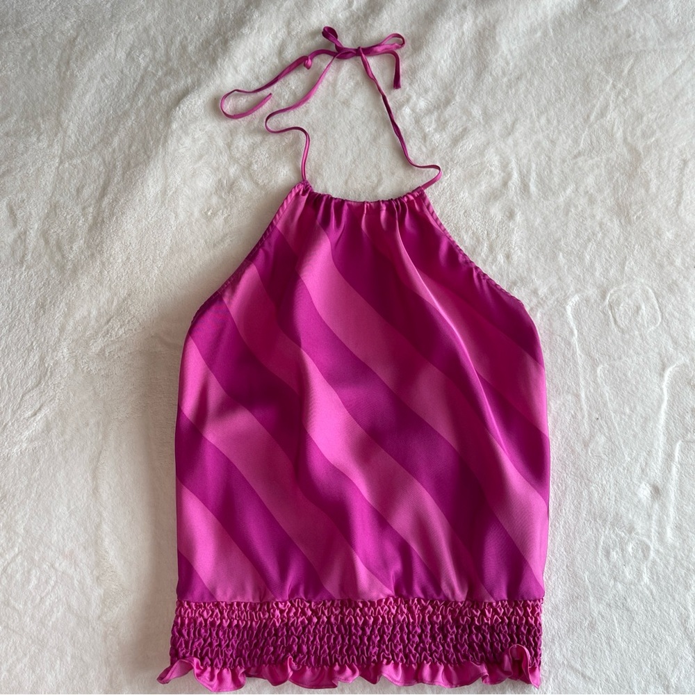 Armani Exchange Silk Halter pink diagonal stripe